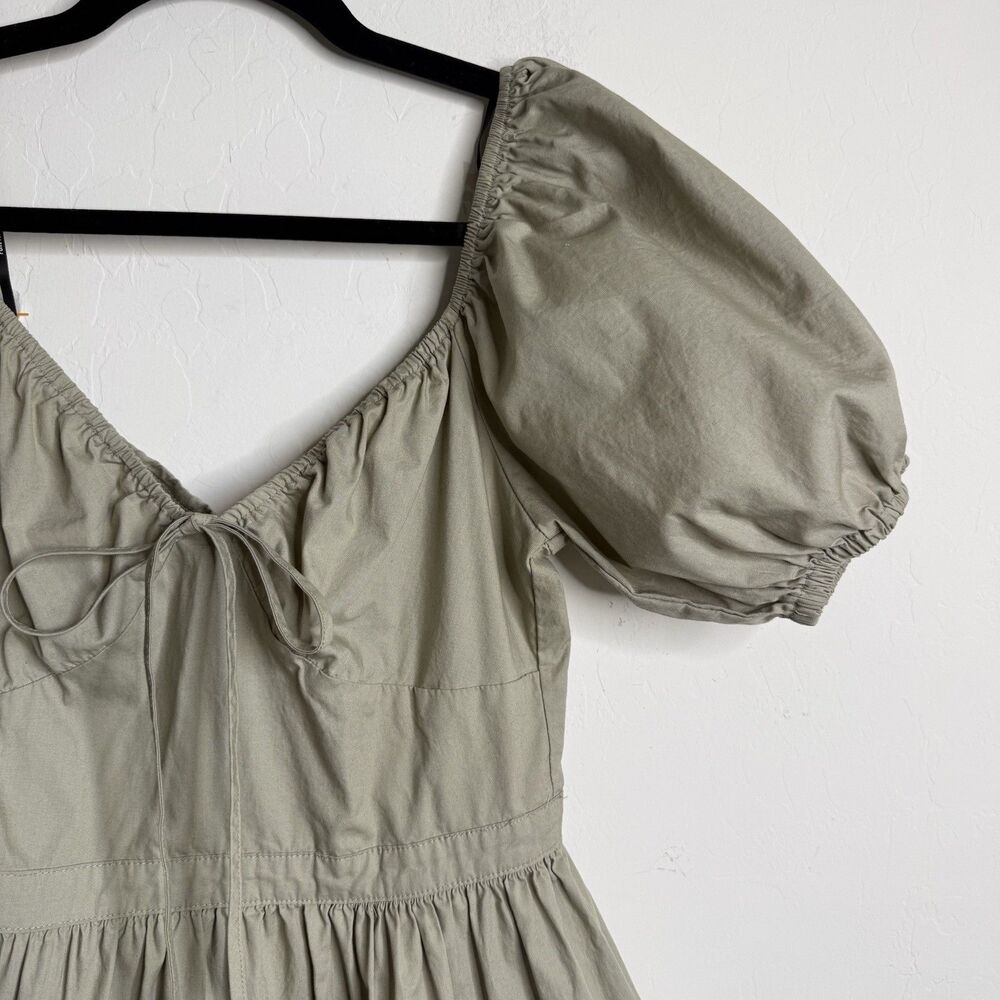 Womens Tiered Babydoll Mini Dress SZ M Sage Green Peasant Milkmaid Cottagecore - Picture 4 of 11